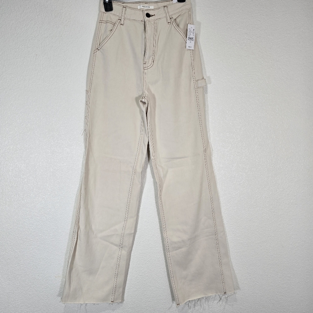 NWT Pacsun Size 26 Wide Leg Carpenter Pants Jeans Utility Loose‎ High Waist Bone